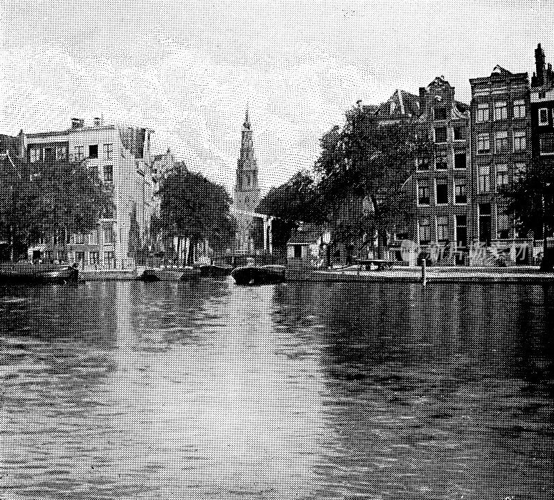 荷兰阿姆斯特丹的Oudezijds Voorburgwal运河――19世纪